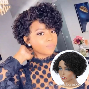 High Quality Wholesale Women'S Full Machine Made Wigs 100% Kinky Curly Human Hair Wigs Black Color